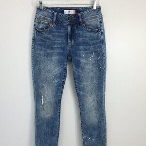 Cabi Cinch Skinny High Rise Bleach Splatter Light Wash Denim Jeans Size 4